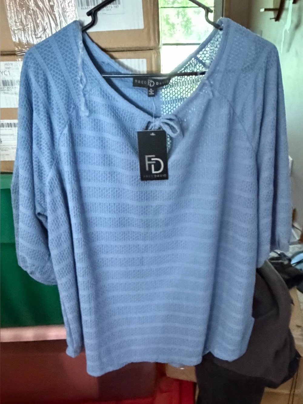 Fred David Pale Blue Knit V-Neck Pullover Blouse